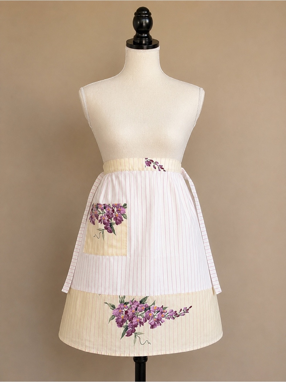 Vintage Purple Floral Striped Half Apron
